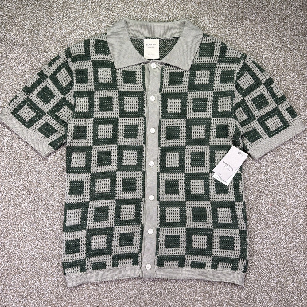 Massive Luxury Shirt Men Large Milan Woven Green Geometric Cotton Kit